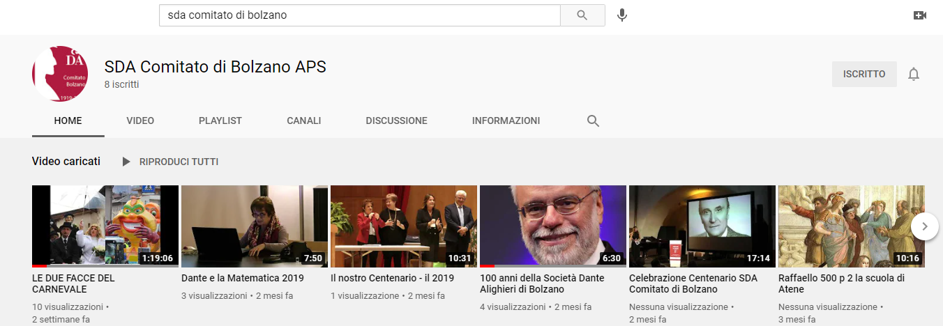 Canale Youtube della SDA di Bolzano